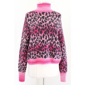 NWT Autumn Cashmere Sunset Combo Ombre Leopard Turtleneck Sweater Size M Pink